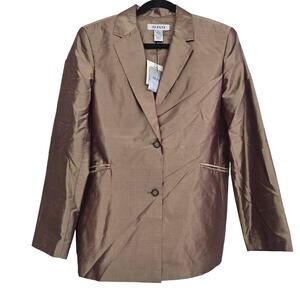 Alfani Silk Blazer Jacket Brown Metallic Sz12 Elegant Holiday Glam Luxury Preppy